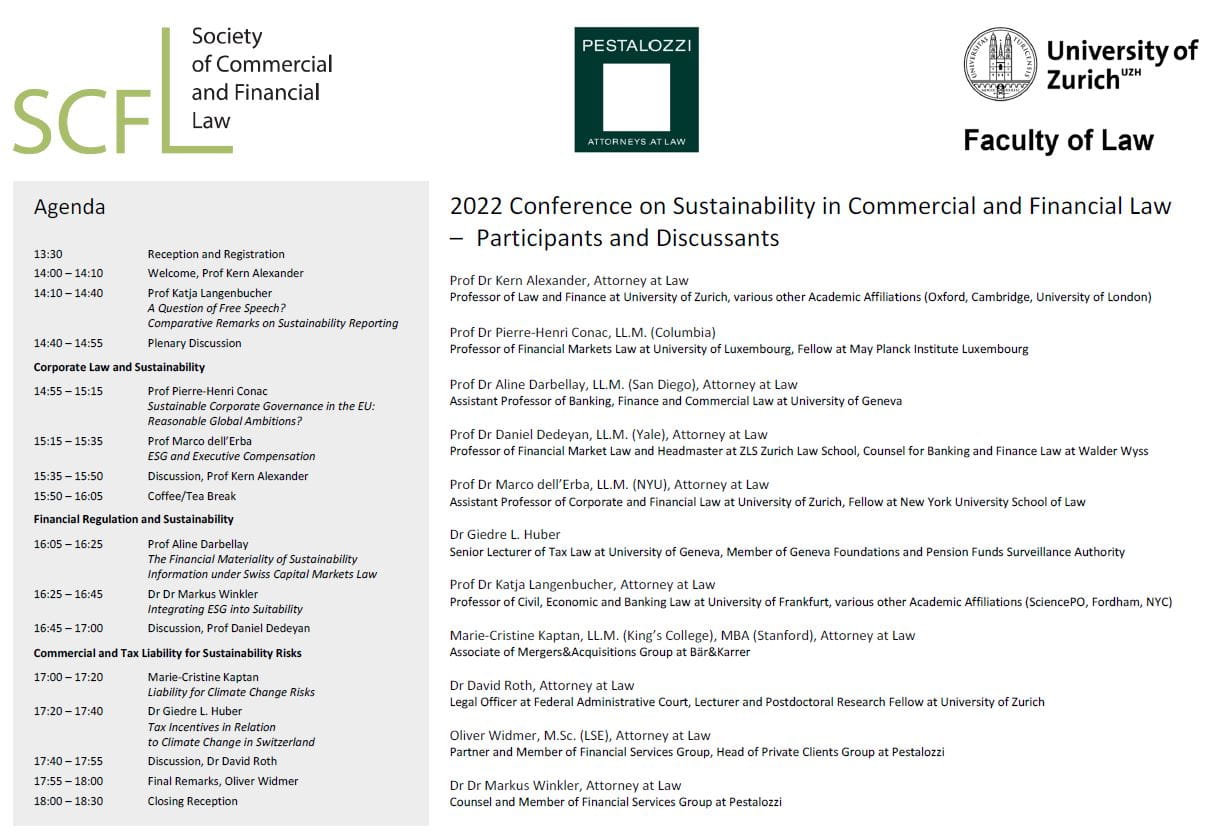Handout Gründungskonferenz der Society of Commercial and Financial Law (SCFL) an der Universität Zürich